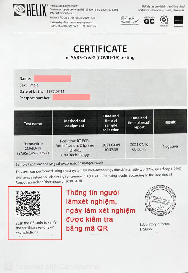 Giấy xét nghiệm Covid-19 nếu làm giả sẽ bị từ chối bay 11 Scan chung nhan xet nghiem