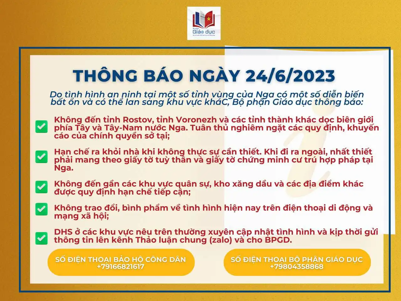 thong bao khan ngay 24 6 2023 tu bo phan giao duc dai su quan